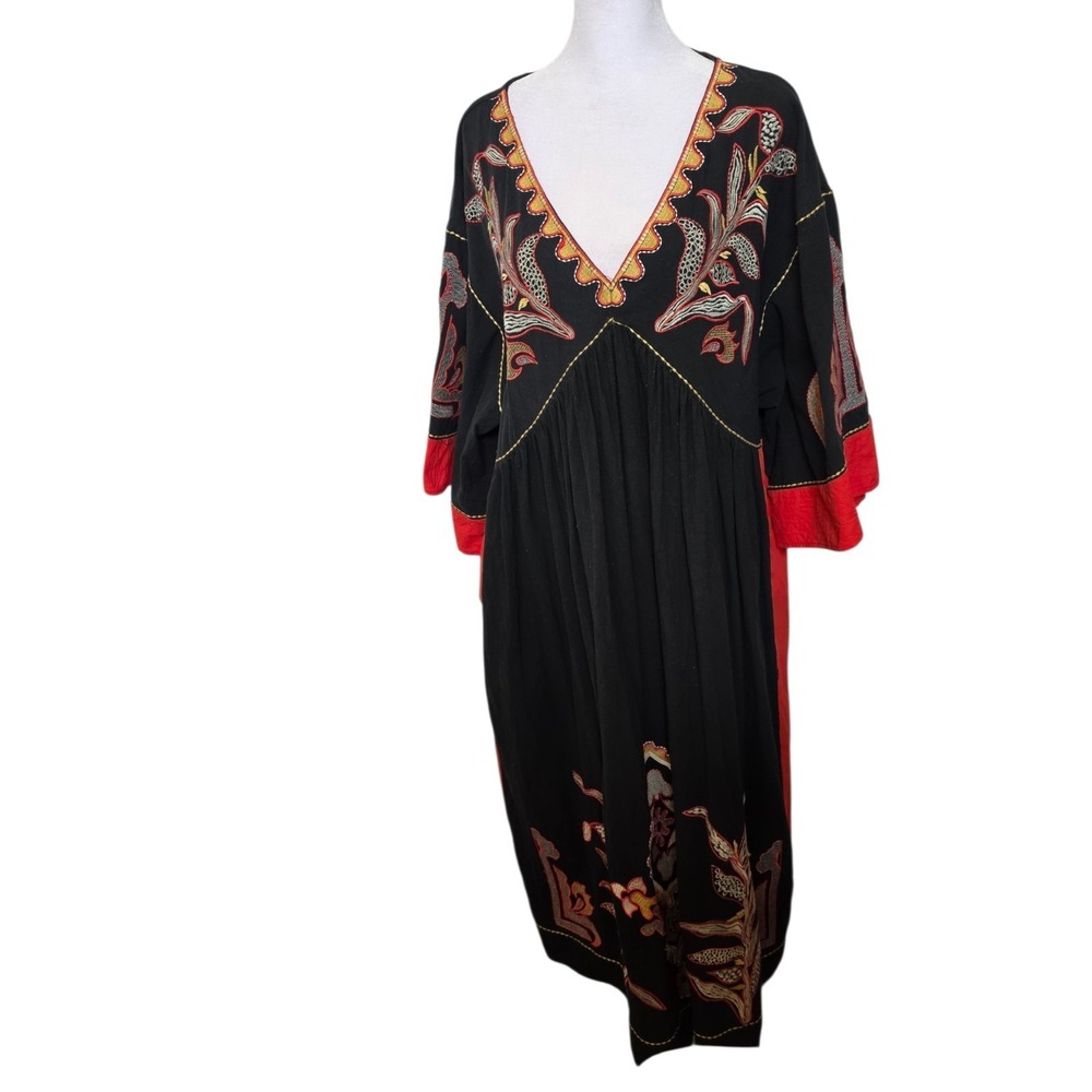 Blue Velvet Dress Womens Large Black Red Cotton Linen Blend Kimono Sleeves Boho